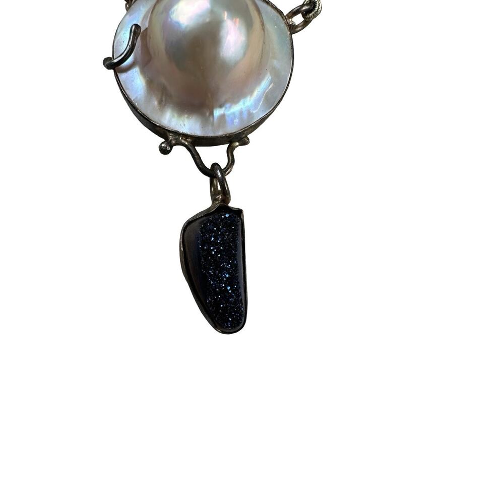 Artisan Labradorite Beaded Necklace Coin Pearl Druzy Pendant Boho - Picture 4 of 16
